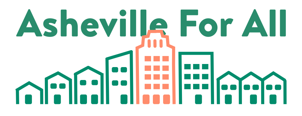 Asheville For All Logo showing a stylized city skyline with text that reads: Asheville For All